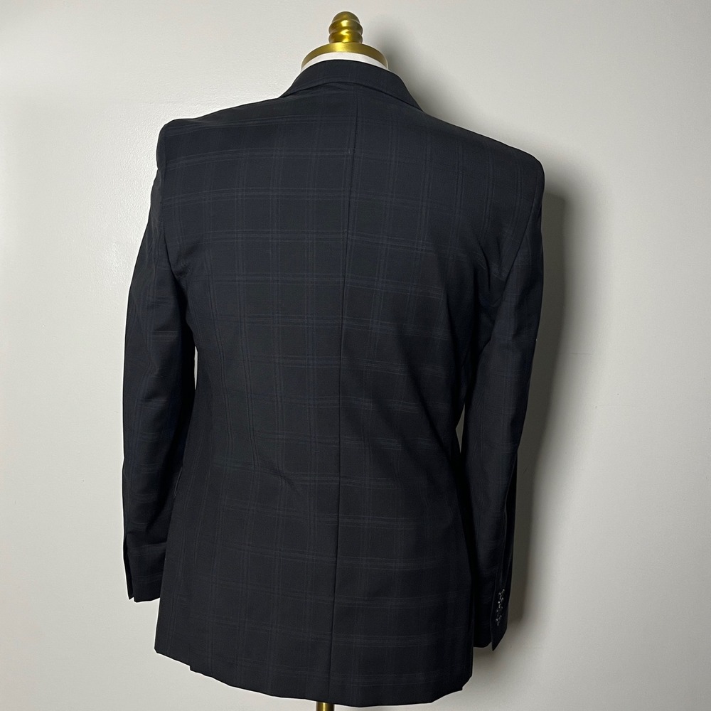 Tallia Suit Mens 38R 34x35 Charcoal Grey Plaid 100% Wool 2-Button Notch Lapel - Picture 3 of 6